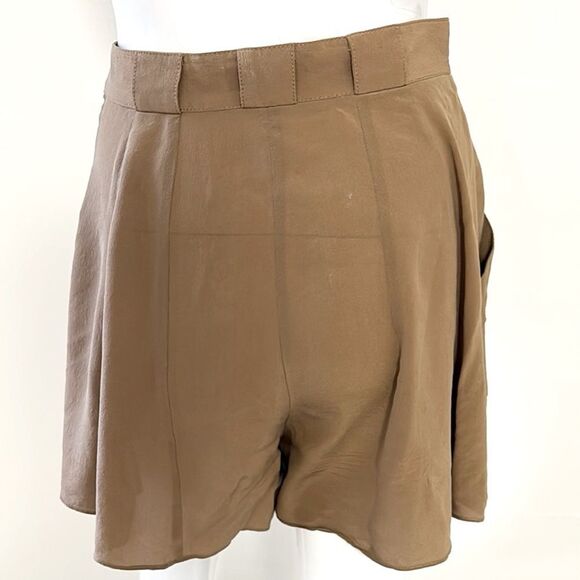 Anthropologie Elevenses Silk Hanky Hem Light Brown High-Waisted Flowy Shorts - Picture 3 of 6